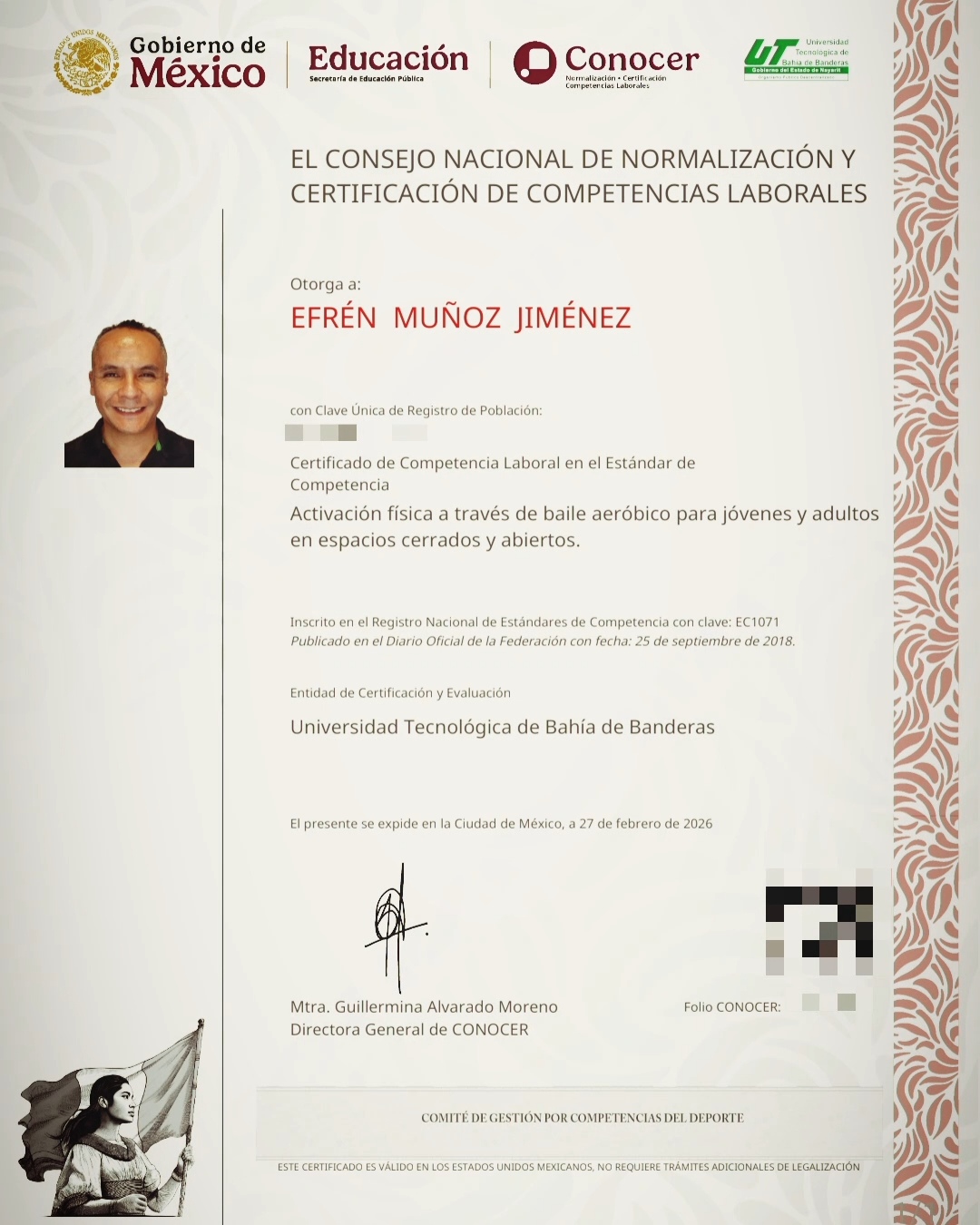 Certificado de Competencia Laboral en el Estándar de Competencia EC1071